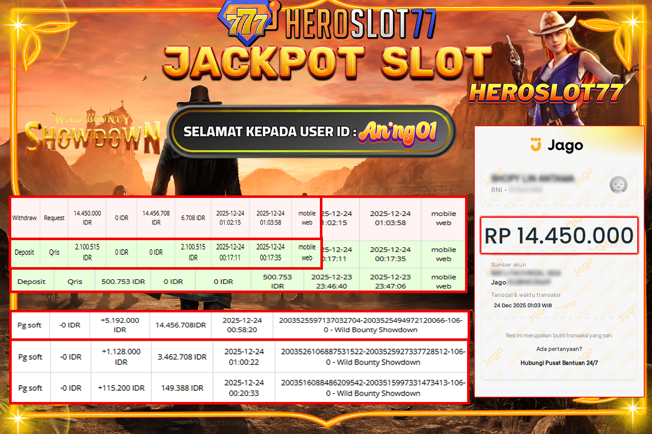 HEROSLOT77 JACKPOT WILD BOUNTY SHOWDOWN  - Pg soft  Rp 14.450.000.- LUNAS!!!